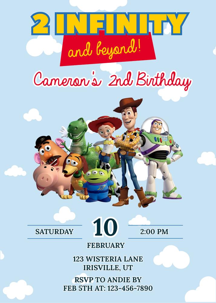 Two Infinity and Beyond 2nd Birthday Invitation | Editable Canva Template