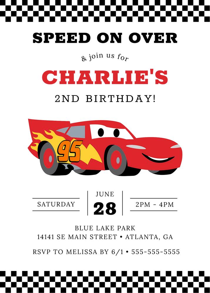 Lightning McQueen Birthday Invitation Template | Editable Cars Canva Invite