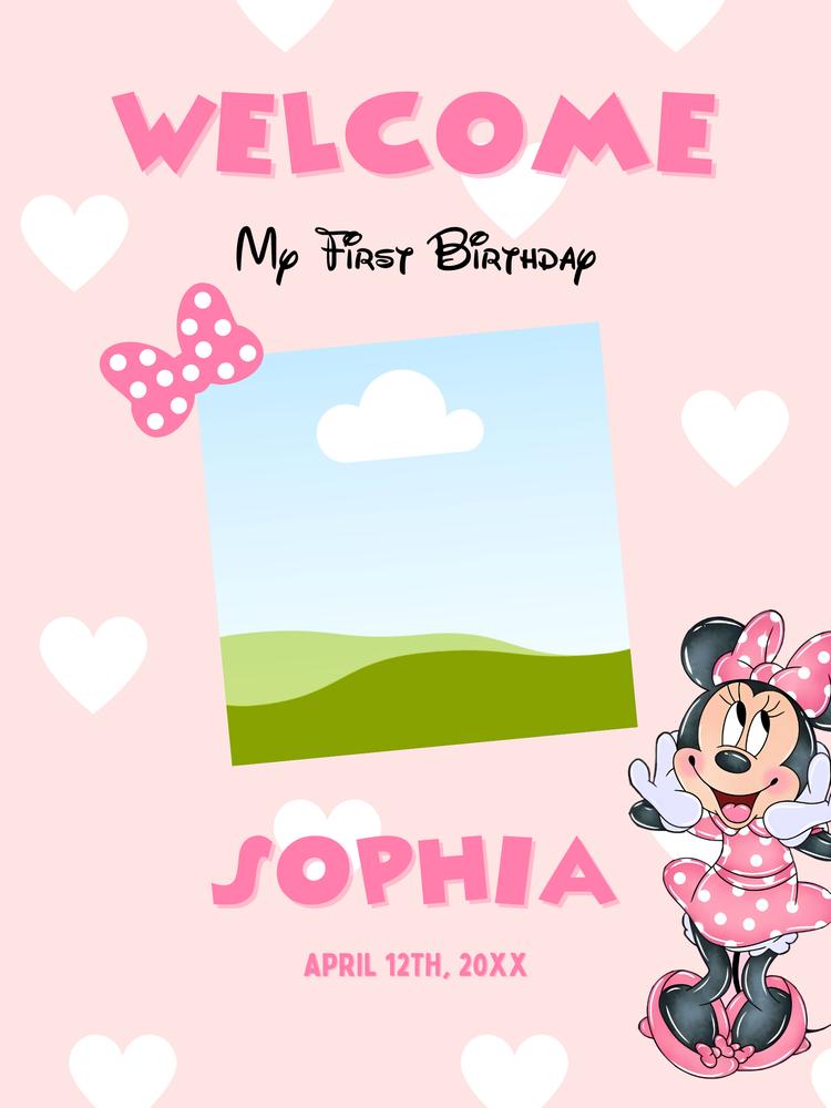 Minnie Mouse Birthday Welcome Sign Template | 18x24 Editable Canva Poster