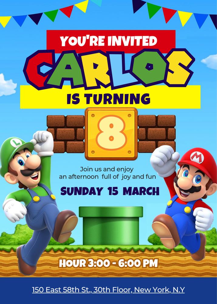 Super Mario Birthday Invitation | Editable Canva Template | Mario Bros Party