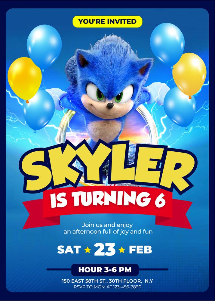 Sonic 3 Birthday Invitation | Editable Super Hedgehog Party Template