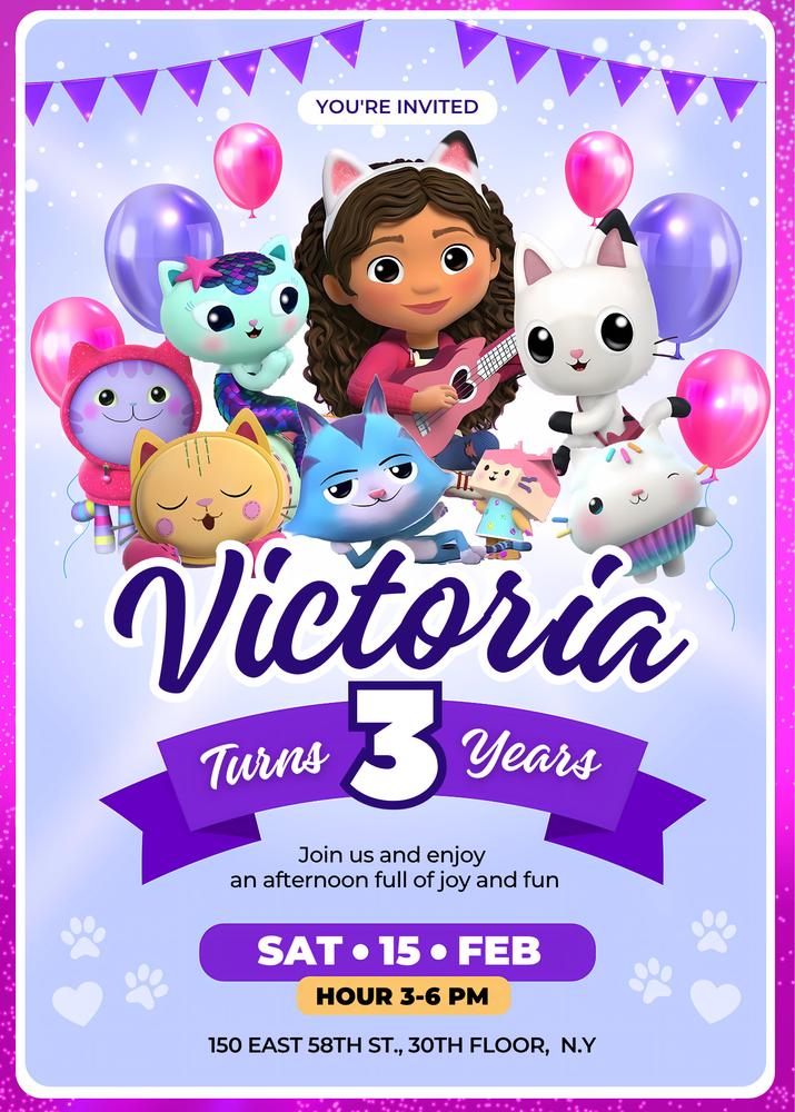 Gabbys Dollhouse Birthday Invitation | Editable Canva Template