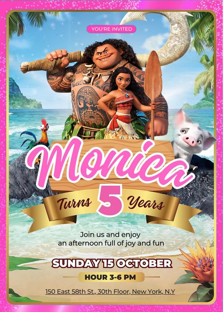 Moana Birthday Invitation Template | Editable Hawaiian Luau Party Invite