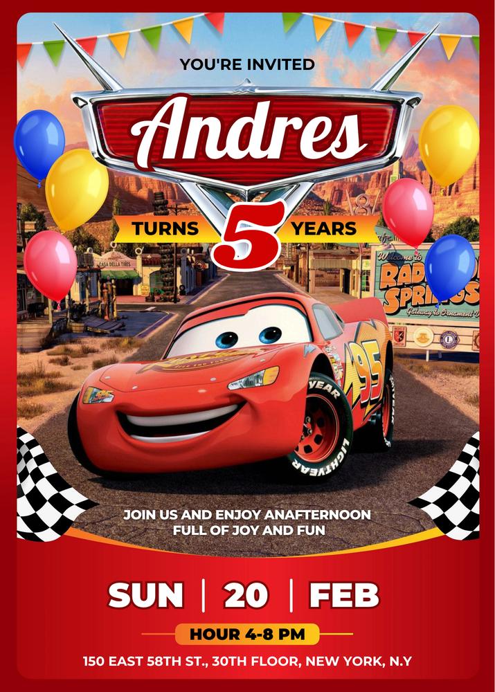 Lightning McQueen Birthday Invitation | Editable Cars Canva Template