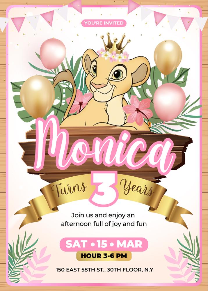 Lion King Birthday Invitation | Editable Canva Nala Safari Invite Template