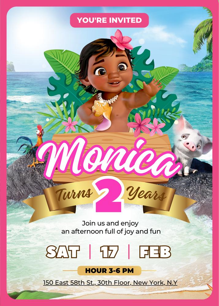 Baby Moana Birthday Invitation | Editable Hawaiian Moana Invite Canva Template
