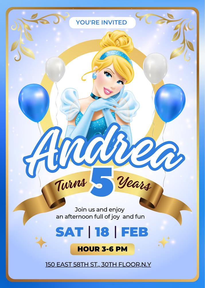Cinderella Birthday Invitation Template | Editable Princess Party Invite Canva