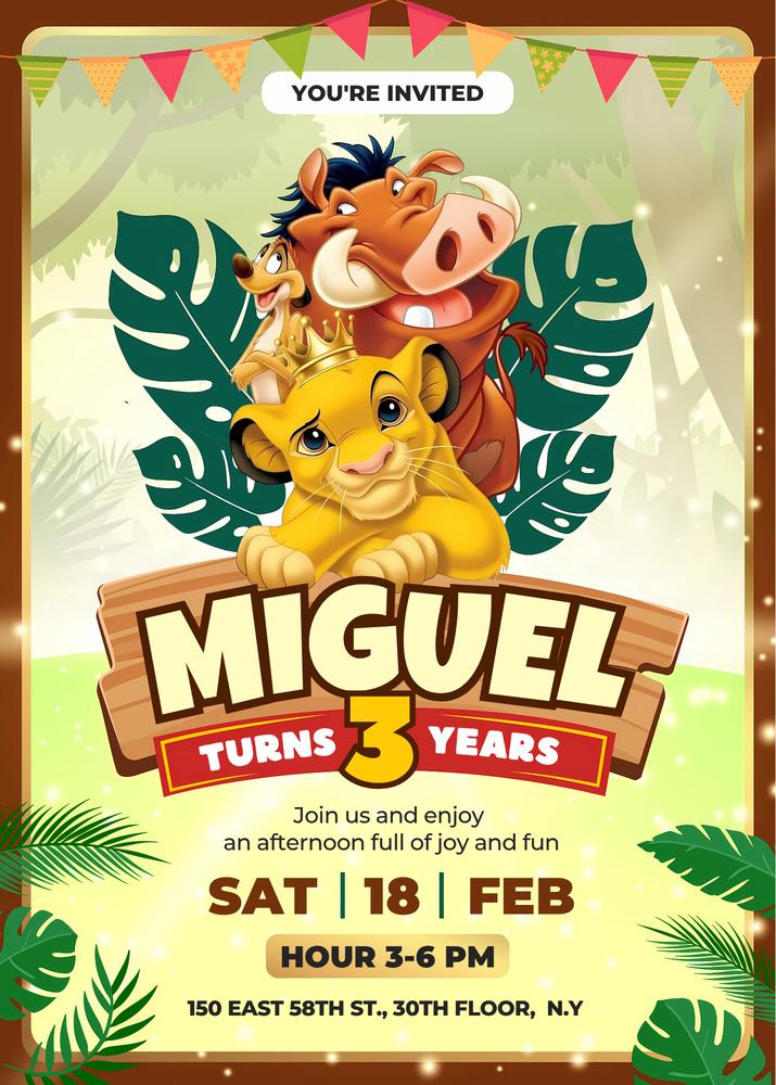 Lion King Birthday Invitation | Editable Safari Jungle Party Canva Template
