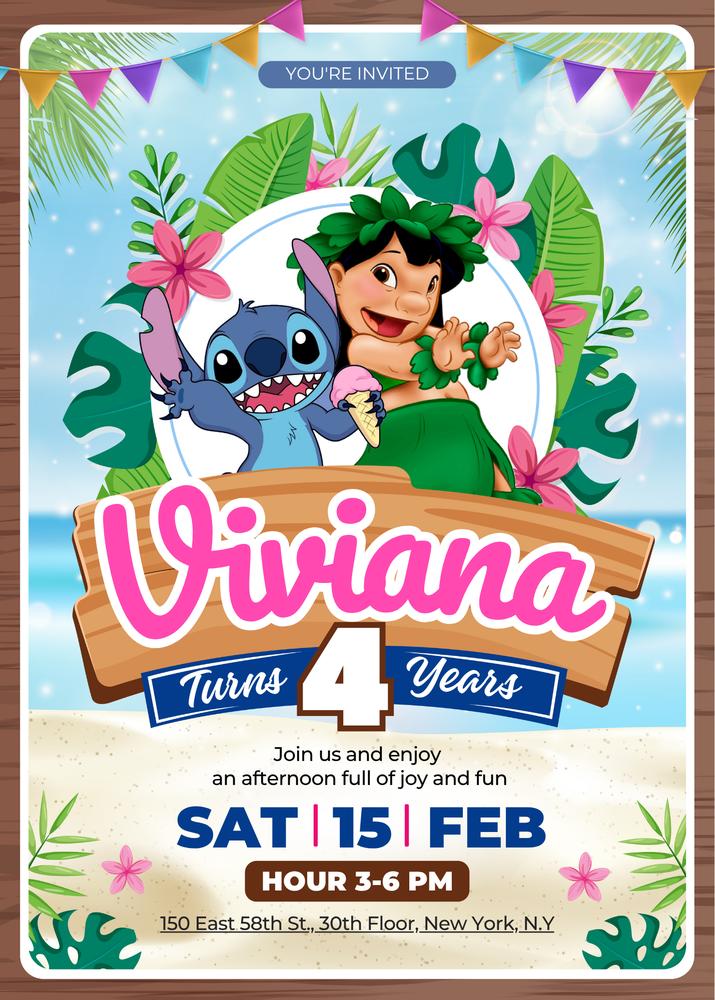 Editable Stitch Birthday Invitation | Cute Lilo & Stitch Girls Party Template