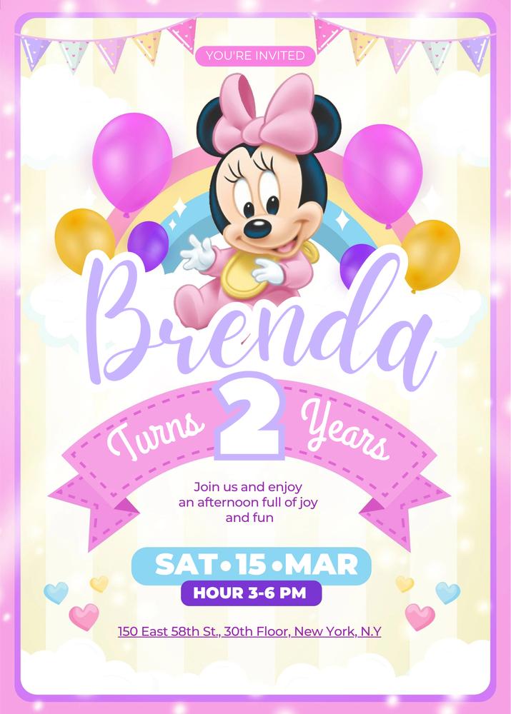 Minnie Pink Balloon Birthday Invitation | Editable Canva Template Mouse Invite