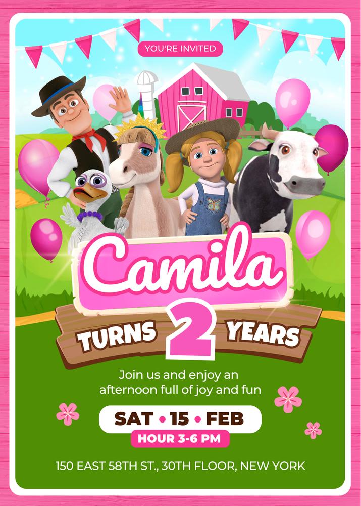 Pink Zenon Farm Girls Birthday Invitation | Editable Canva Template