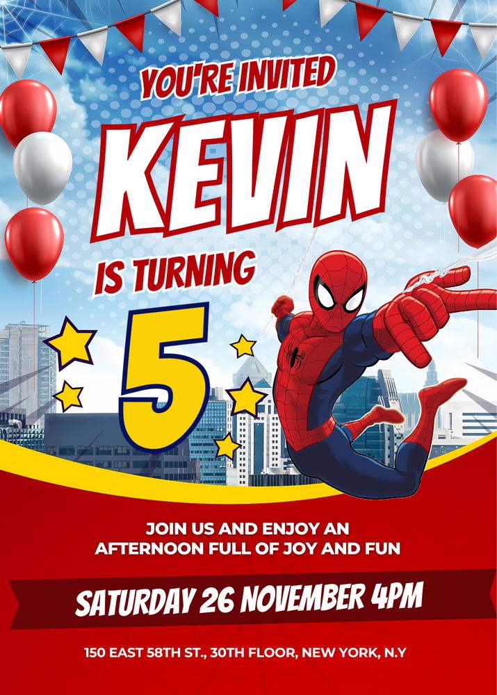 Spiderman Birthday Invitation | Editable Superhero Kids Party Invite Template