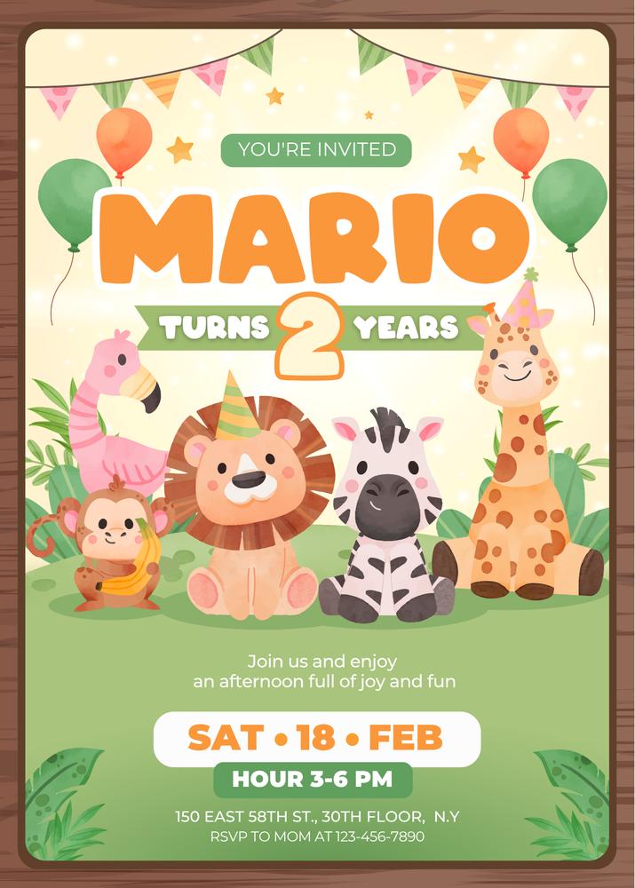 Editable Safari Animals Birthday Invitation | Jungle Theme Canva Evite