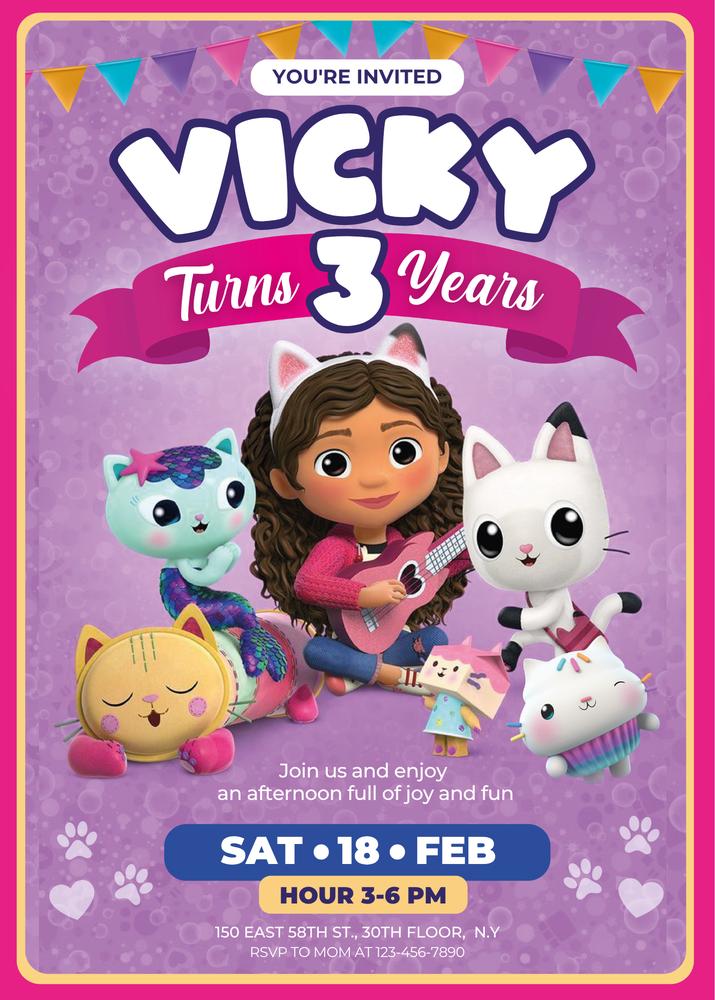 Gabbys Dollhouse Birthday Invitation | Editable Canva Template for Kids