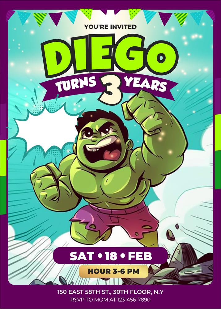 Hulk Birthday Invitation | Editable Canva Template | Superhero Party Invite