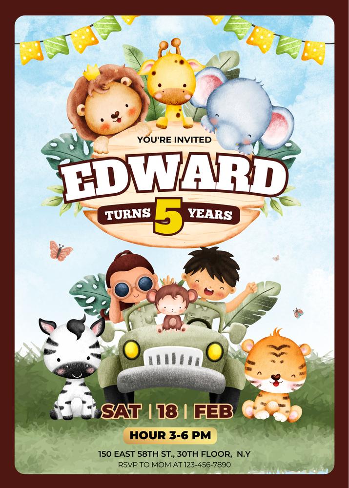 Safari Birthday Invitation | Editable Jungle Animals Zoo Party Evite
