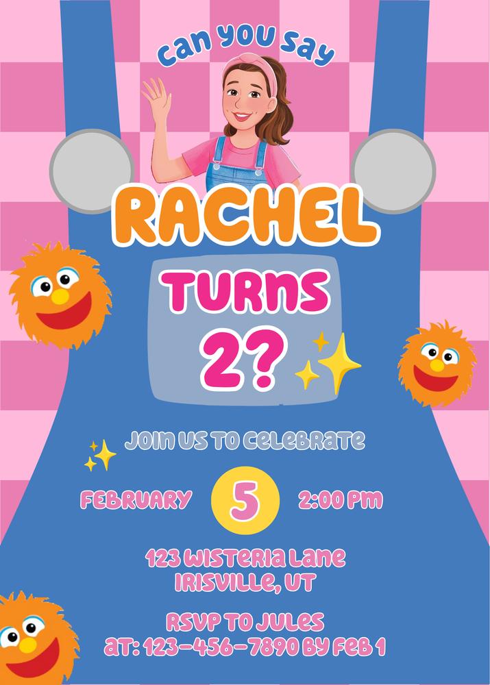 Miss Rachel Sticky Bubble Gum Birthday Invitation | Editable Canva Template
