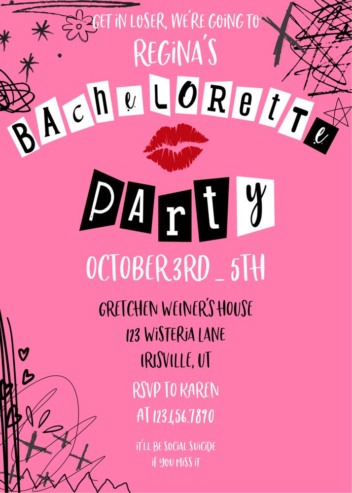 Mean Girls Burn Book Bachelorette Invitation | Editable Canva Template