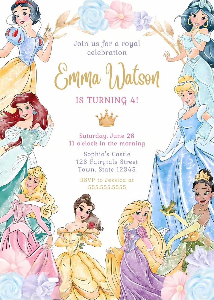 Watercolor Princess Birthday Invitation | Editable Canva Template for Girls