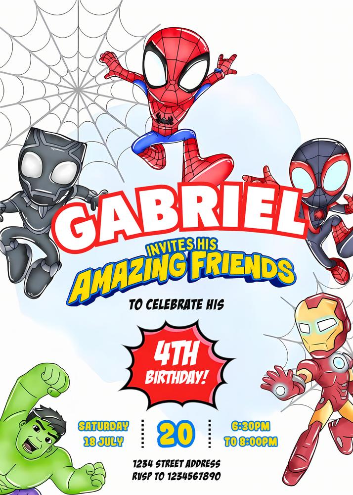 Spidey and His Amazing Friends Birthday Invitation - Editable Canva Template