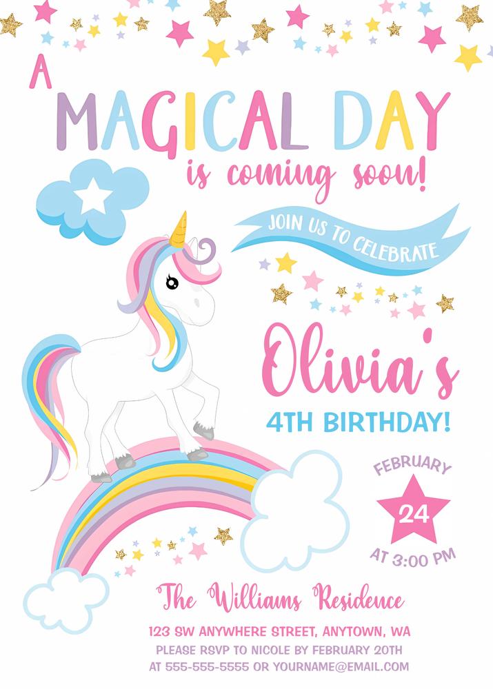 Editable Magical Rainbow Unicorn Birthday Invitation | Canva Template