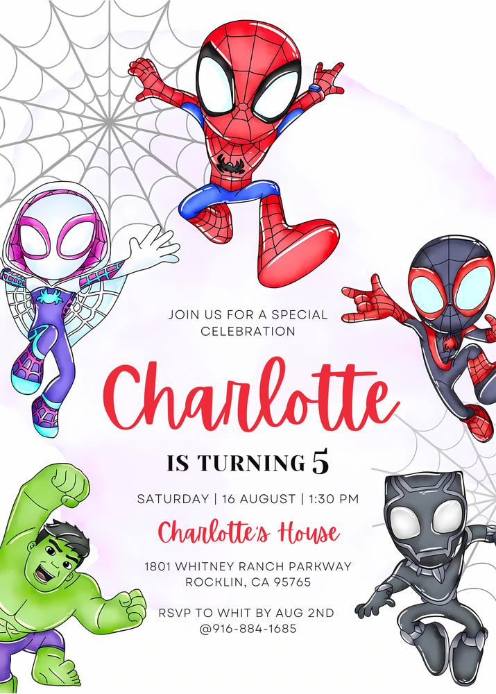 Spidey and His Amazing Friends Girl Birthday Invitation | Editable Canva Template