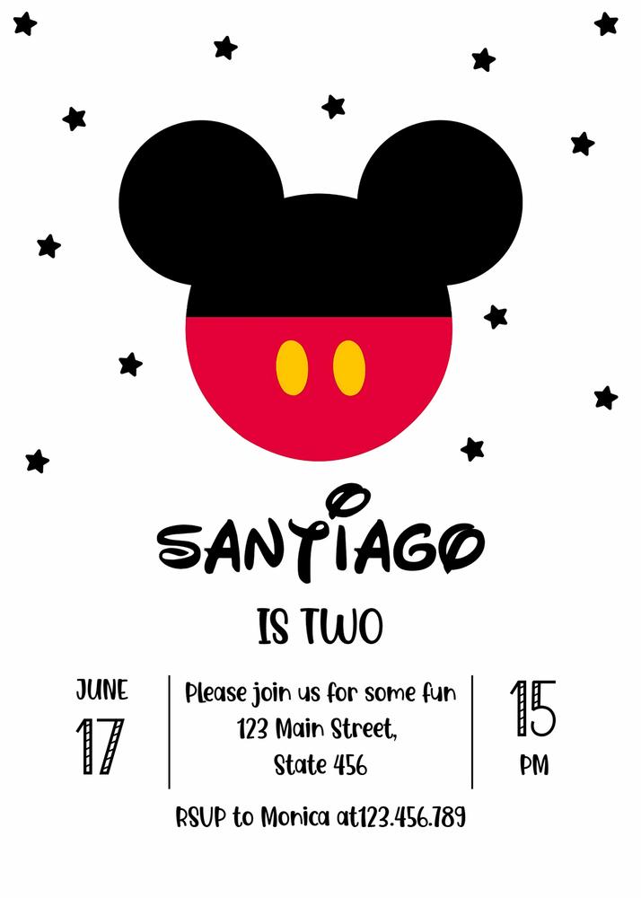 Mickey Mouse Boy Birthday Party Invitation | Editable Canva Template
