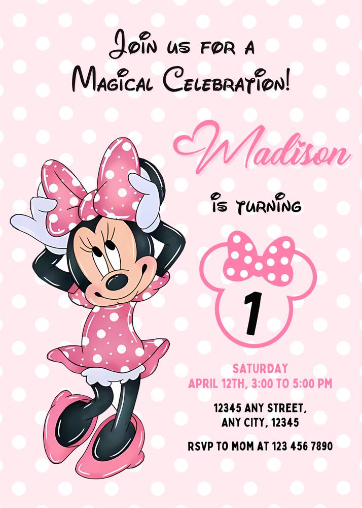Minnie Mouse Pink Birthday Invite | Editable Canva Girls Birthday Evite