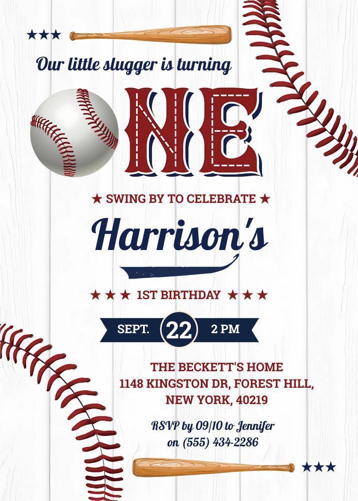 Boys Baseball 1st Birthday Invitation Template | Editable Canva Rookie Year