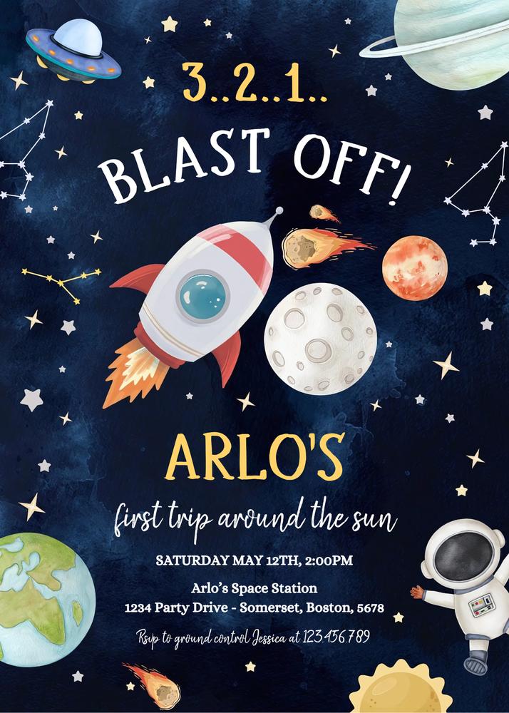 Astronaut Outer Space Birthday Invitation Template | Editable Canva Invite
