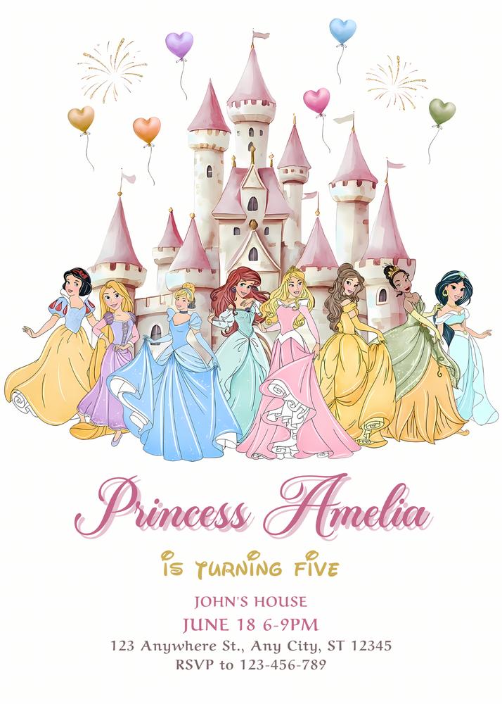 Watercolor Princess Birthday Invitation | Editable Canva Template