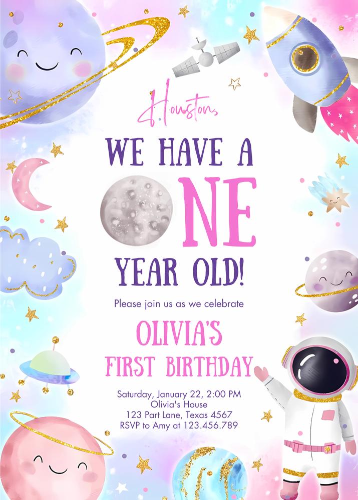 Astronaut 1st Birthday Invitation | Editable First Trip Around the Sun Template