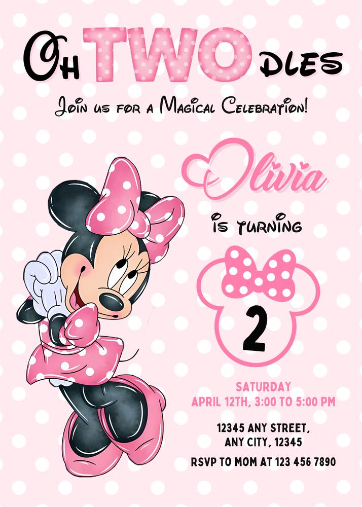 Oh TWOdles Minnie Mouse 2nd Birthday Invitation | Editable Canva Template