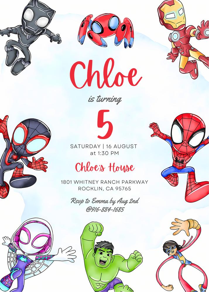 Spidey and Her Amazing Friends Birthday Invitation | Girl Superhero Canva