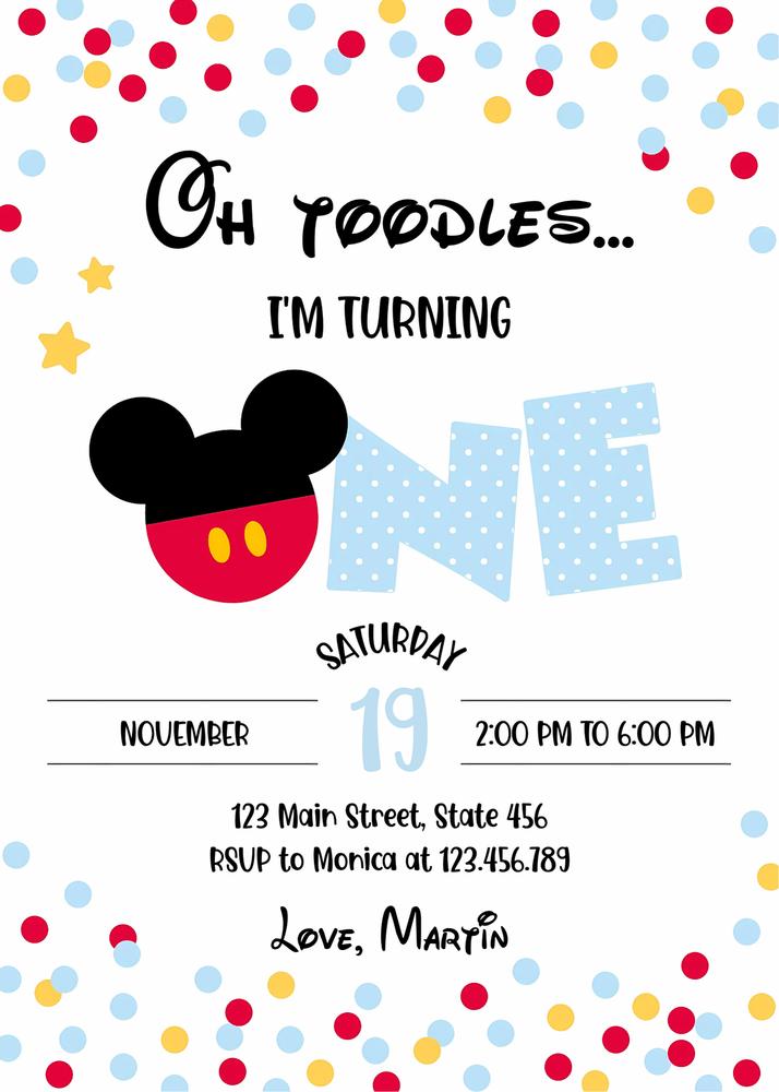 Mickey Mouse First Birthday Invitation | Editable Canva Template | Boy 1st Bday
