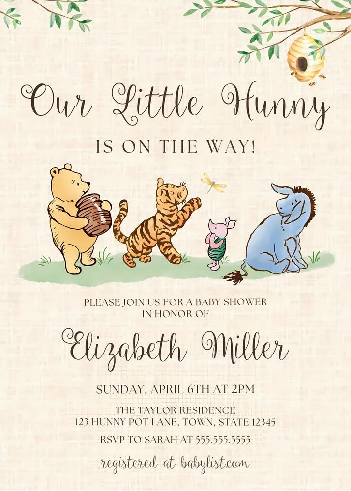 Classic Winnie the Pooh Baby Shower Invitation | Editable Canva Template