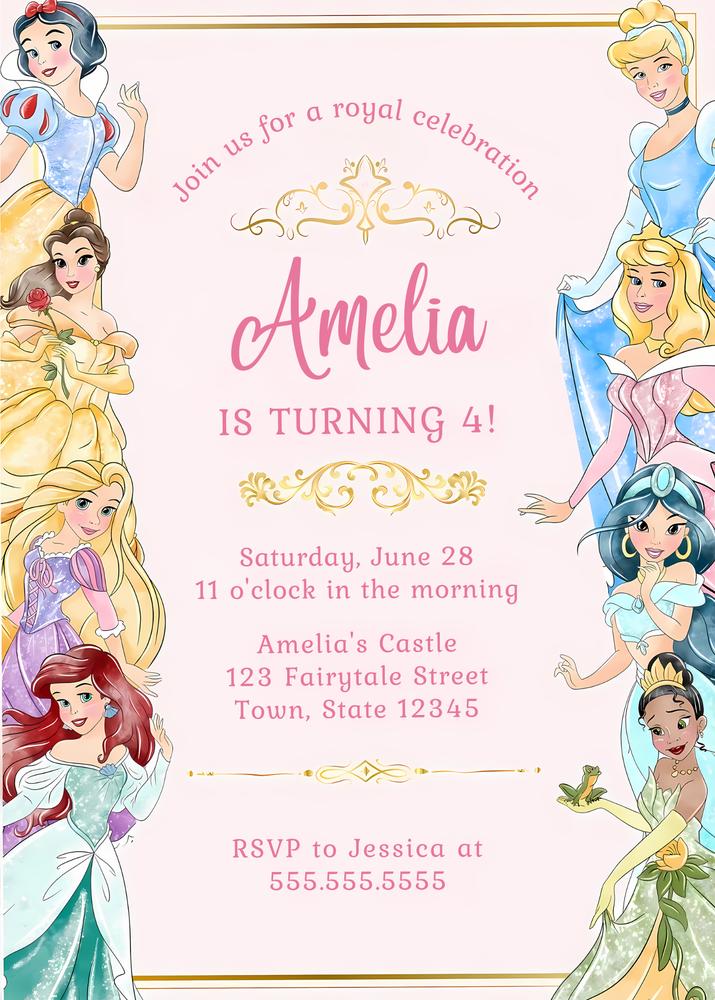 Editable Princess Birthday Invitation Template | Canva Instant Download