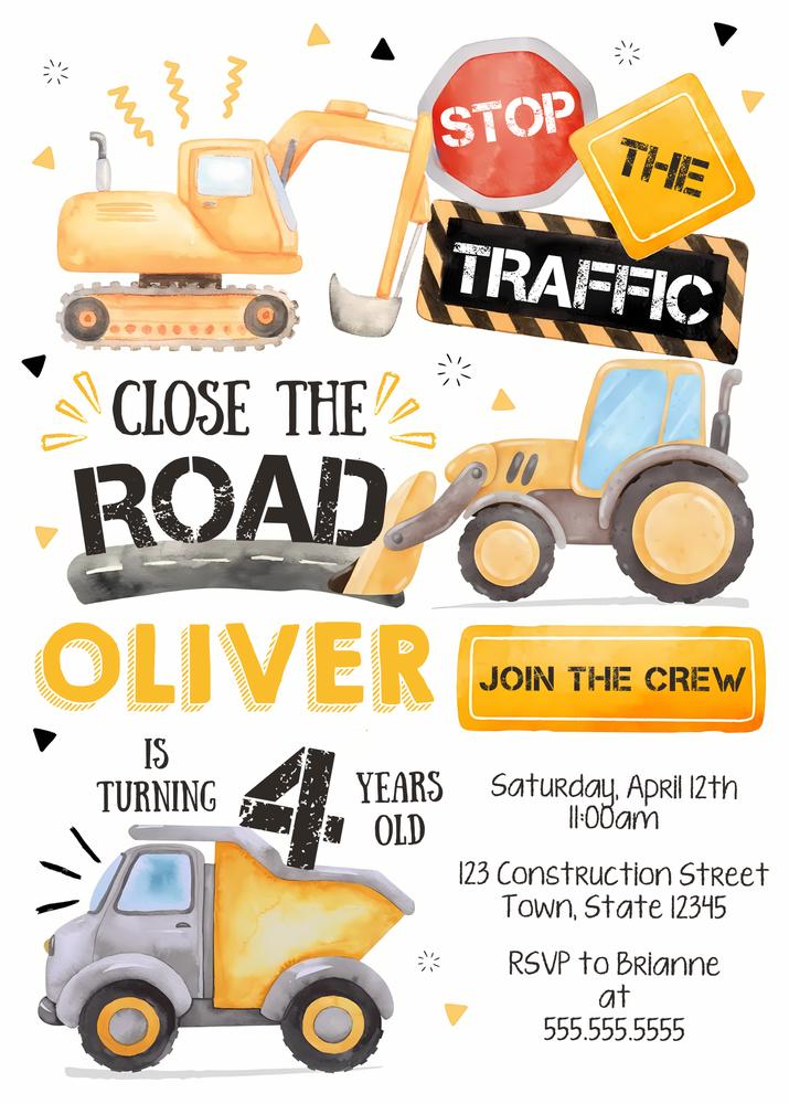 Construction Birthday Invitation Template | Editable Canva Boys Party Invite