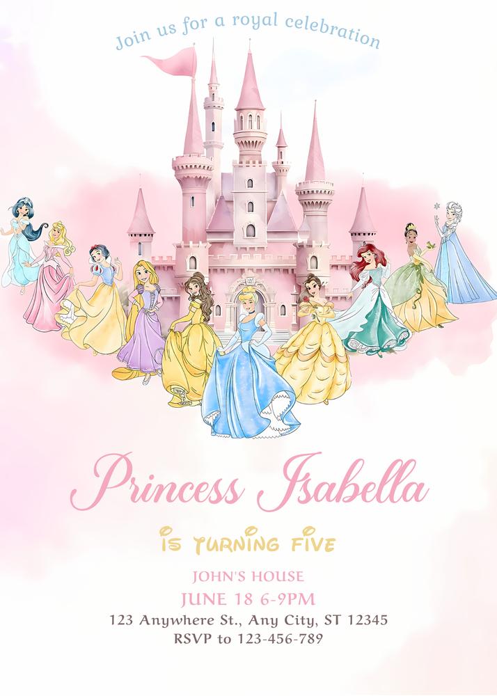 Watercolor Princess Birthday Invitation | Editable Canva Template