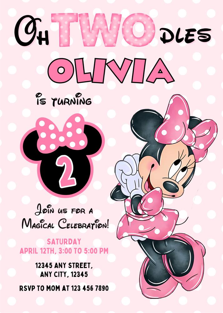 Editable Minnie Mouse TWOdles 2nd Birthday Invitation Canva Template