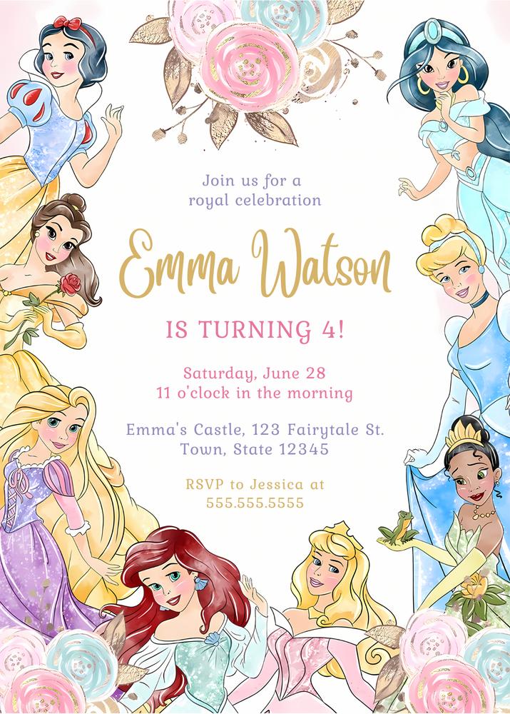 Princess Birthday Invitation | Editable Canva Template | Magical Gold & Pink