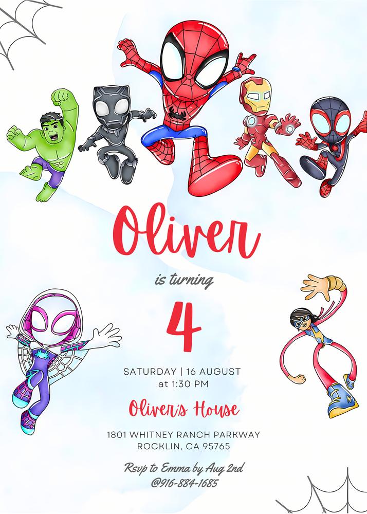 Spidey and His Amazing Friends Birthday Invitation | Superhero Canva Template