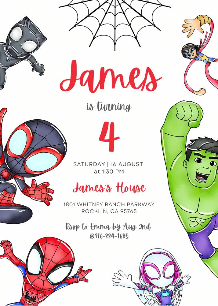 Spidey and His Amazing Friends Birthday Invitation | Girl Superhero Canva