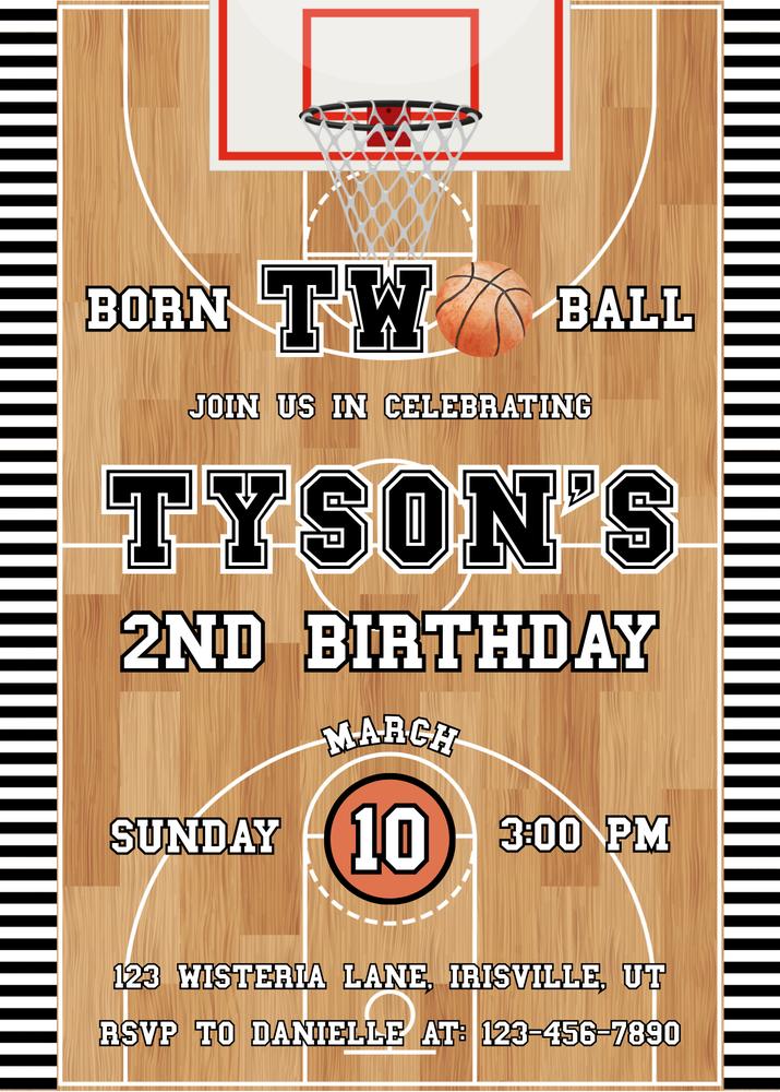 Born Two Ball Birthday Invitation | Editable Basketball 2nd Birthday Canva