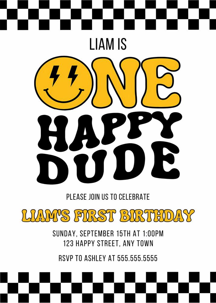 One Happy Dude First Birthday Invitation | Editable Canva Template 1st Birthday