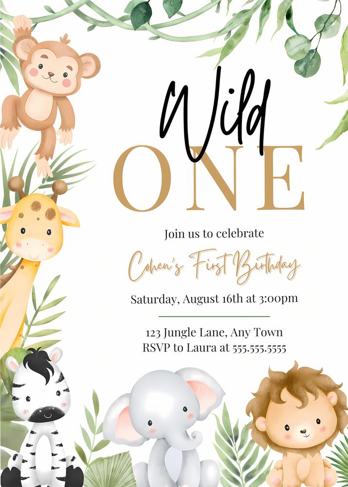 Wild One Safari Birthday Invitation | Editable Canva Template | Jungle Theme