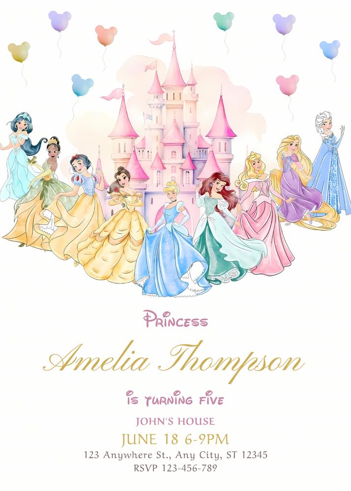 Princess Birthday Invitation | Editable Canva Template | Magical Party Invite