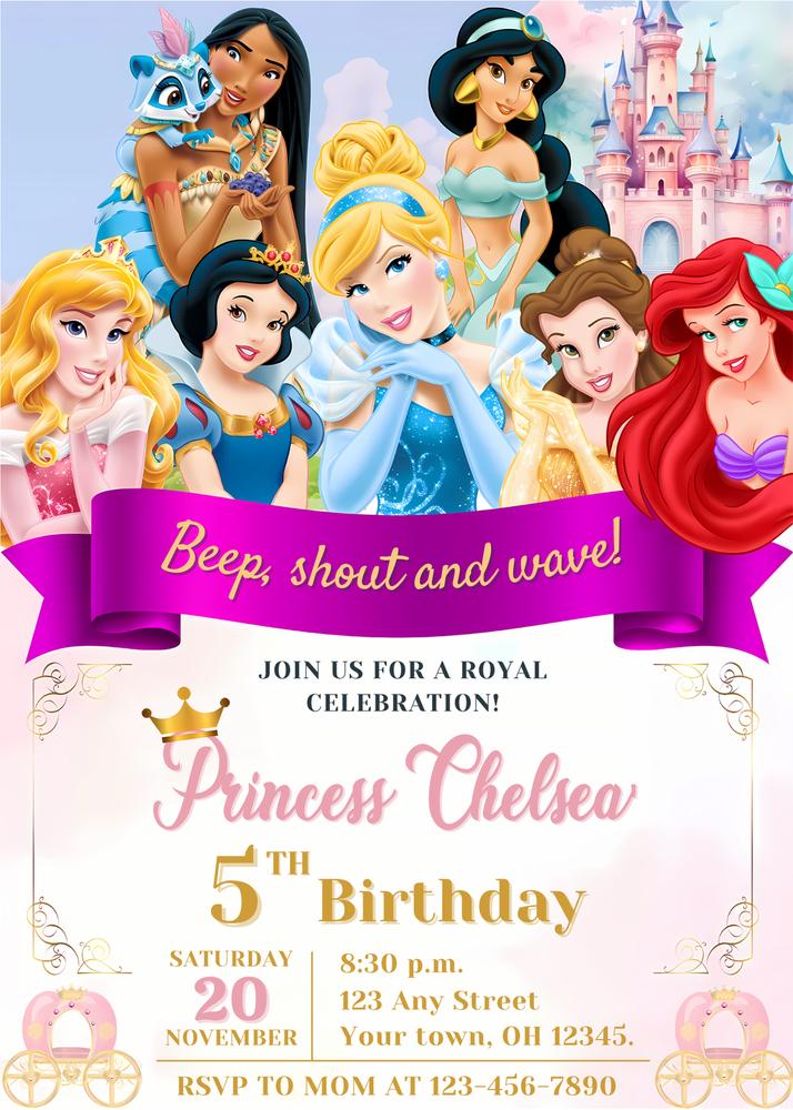 Editable Princess Birthday Invitation | Royal Magical Party Canva Template