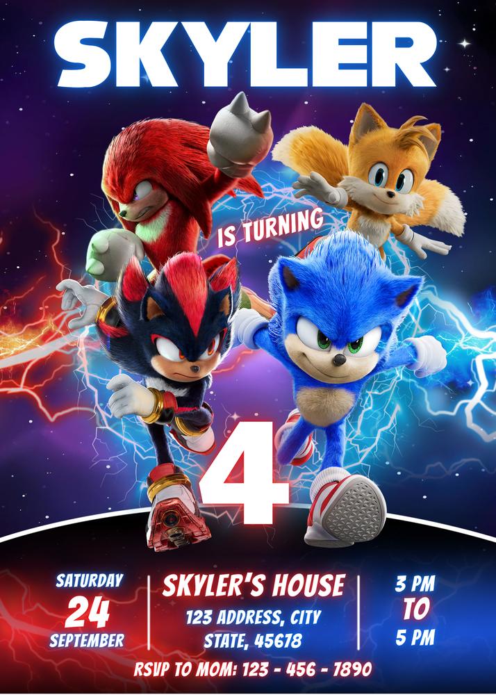 Sonic 3 Birthday Invitation | Editable Canva Template | Super Hedgehog Party
