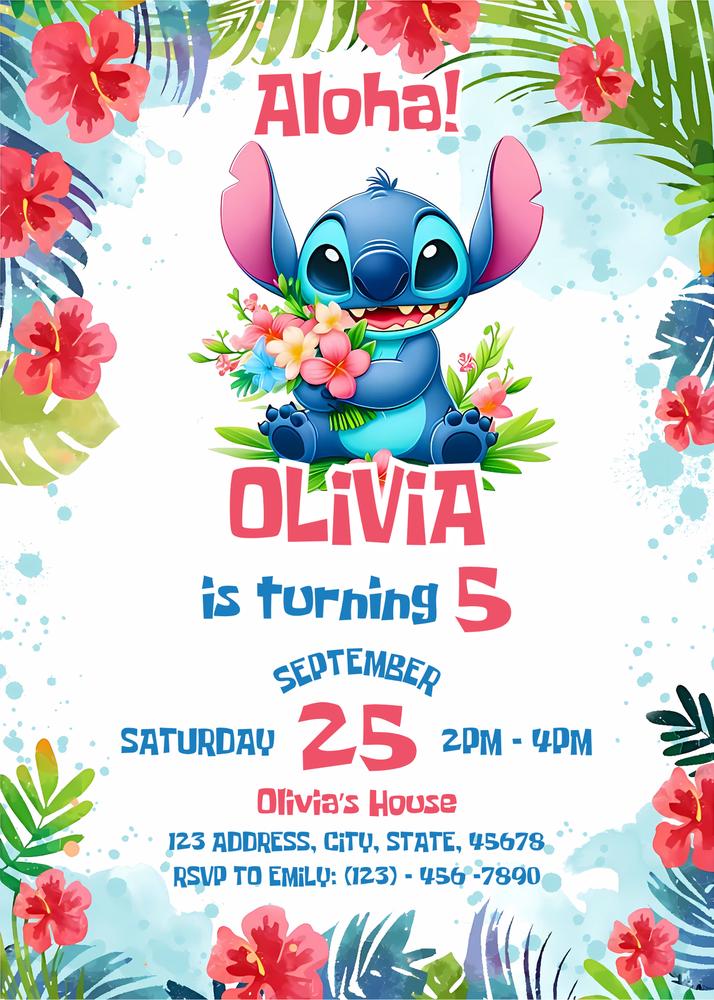 Editable Lilo and Stitch Birthday Invitation | Stitch Canva Invite Template